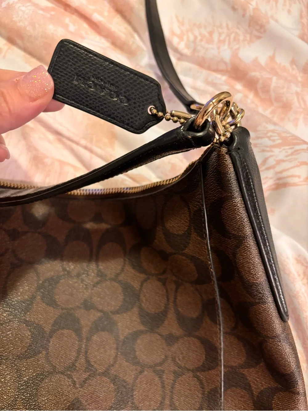 Coach Brown Signature Canvas Shoulder Bag with additional strap